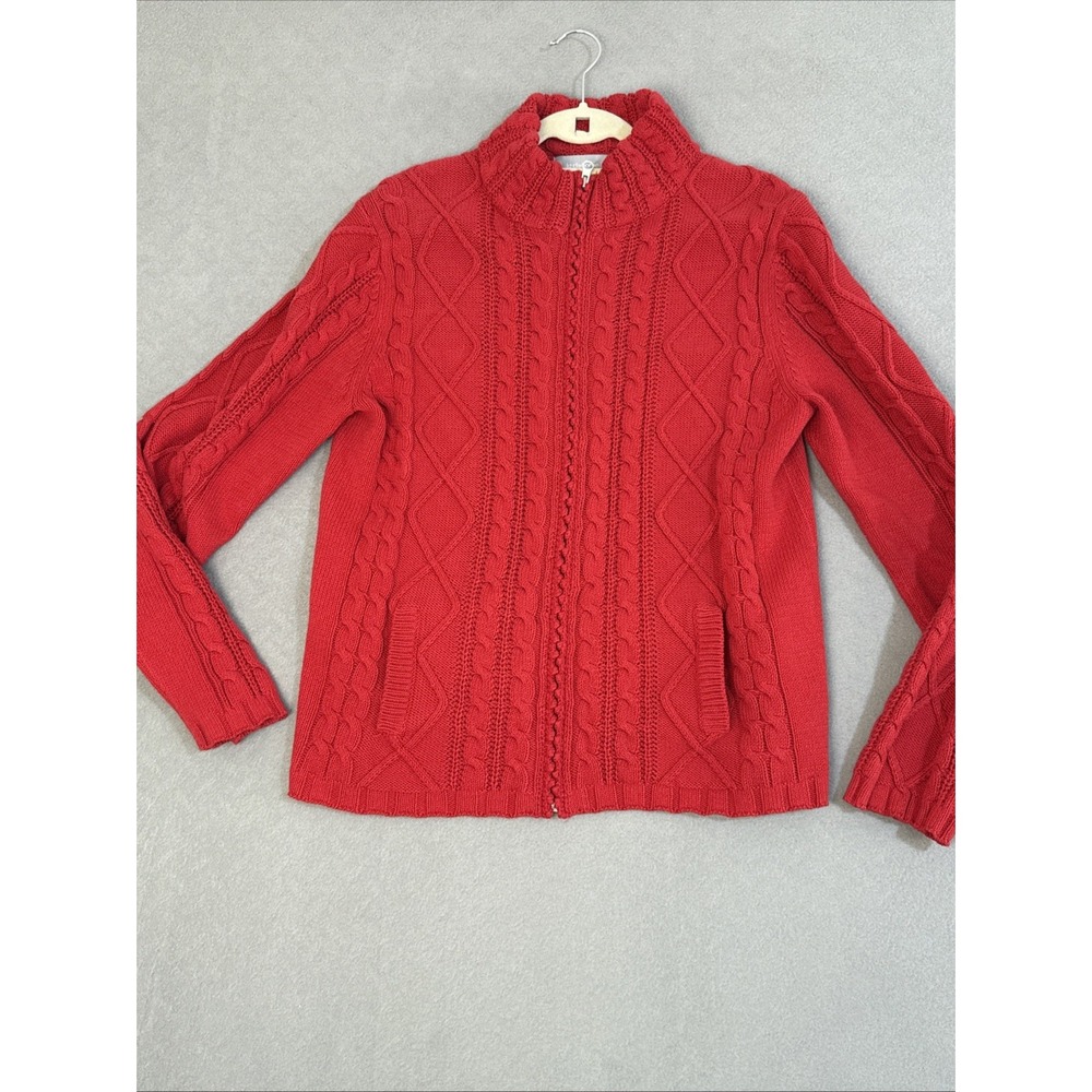 Vintage 90s Cable Knit Zip Up Cardigan Sweater XL Pockets Y2K Full Zip Preppy‎ - Picture 3 of 16